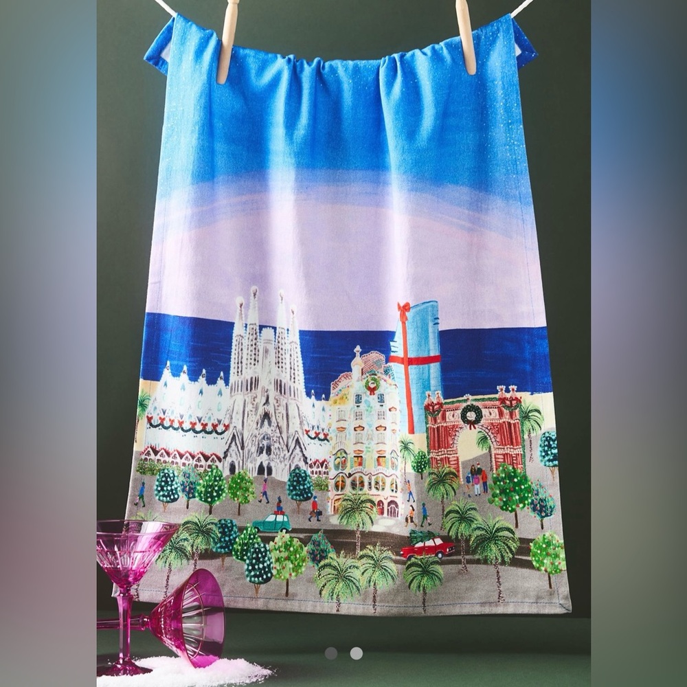NWT Anthropologie Holiday in the city dish towel Barcelona